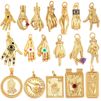 Buddha Hamsha Evil Eye Hand Charm , 18K Real Gold Plated Colour,Necklace Bracelet Pendant for Handmade Jewelry Supplies L14