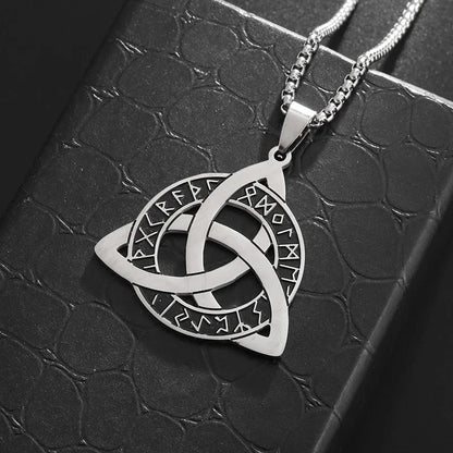 Stainless Steel Trinity Celtic Knot Nordic Rune Pendant Necklace Retro Ethnic Style Irish Knot Lucky Amulet Jewelry for Men