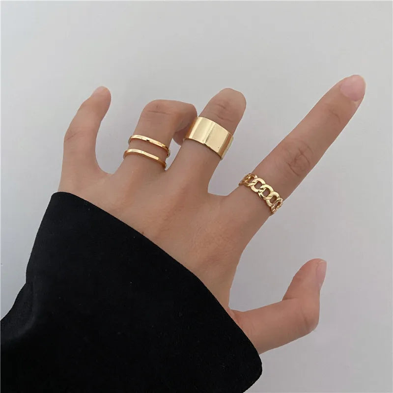 Boho Gold Color Cross Wide Rings Set For Women Girls Simple Chain Finger Tail Rings 2022 NEW Bijoux Jewelry Gifts Ring Female
