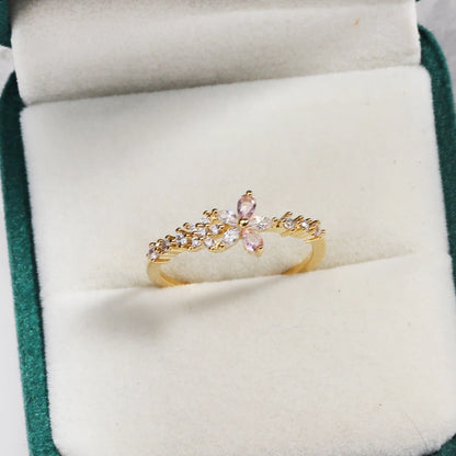 100 styles 14K Gold Plated Color Zircon Flower Crown Bow Open Ring Women Adjustable Stackable Finger Rings Wedding Jewelry Gift