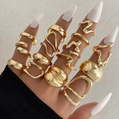 10/15/20/30Pieces Fashion Geometry Irregular Open Rings Set For Women Mix Style Simple Trendy Jewelry Party Gifts