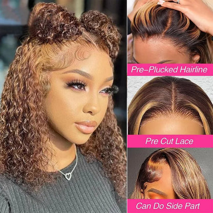 P4/27 Highlight Ombre Curly Bob Wig – 5x5 HD Lace Closure Glueless Deep Wave