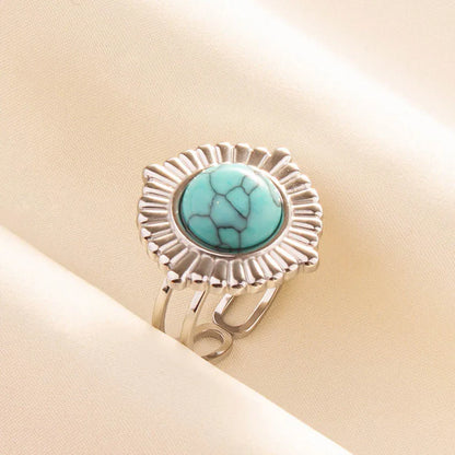 1pc Stainless Steel Boho Turquoise Open Finger Rings Trendy Adjustable Women Ethnic Multi Layers Stackable Anillos Jewelry