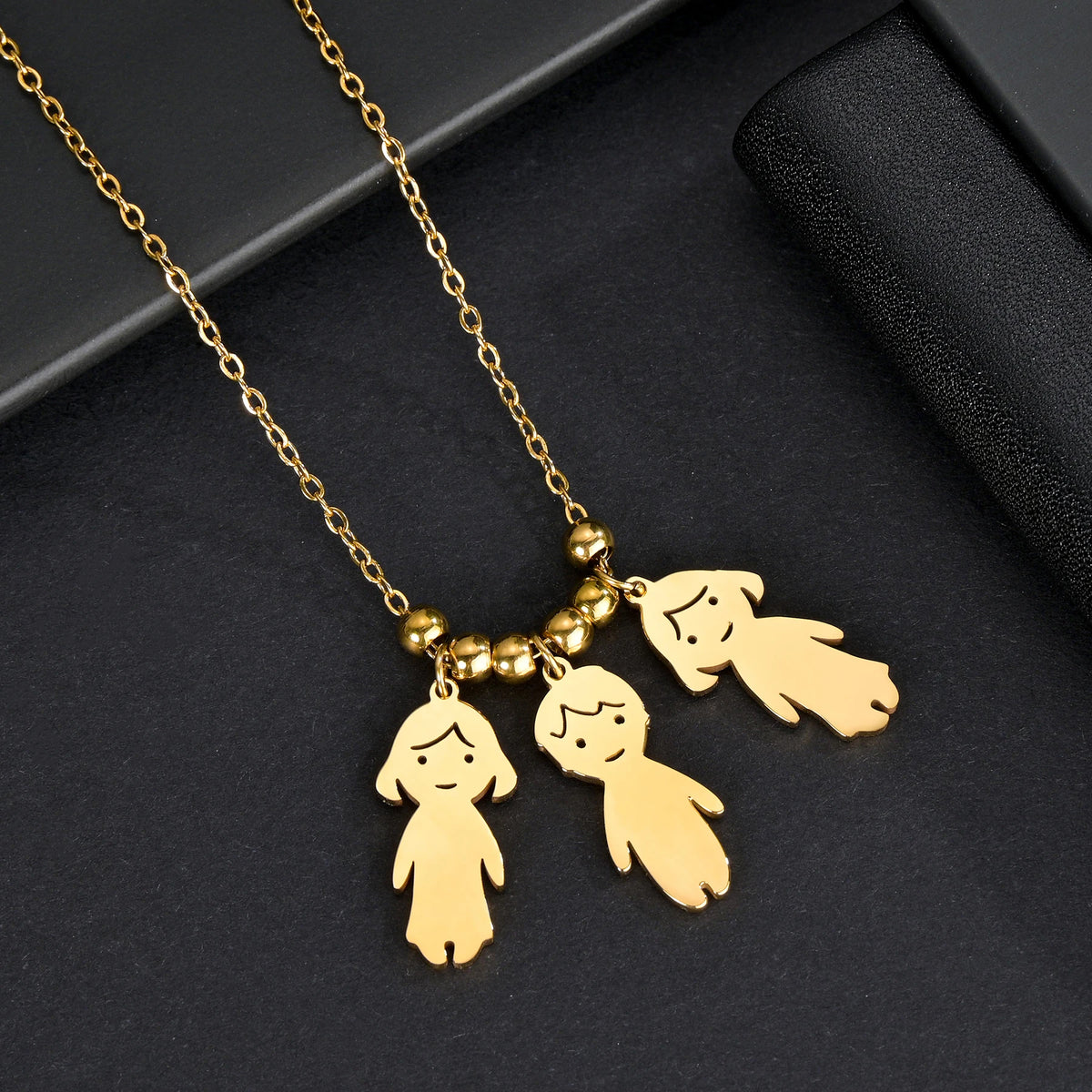Akizoom 45cm Baby Boy Girl Kids Pendant Necklace Golden Color Stainless Steel Jewelry Chain Women Family Memorial Birthday Gifts