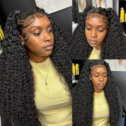 Deep Wave Curly 13x4 & 13x6 HD Lace Frontal Wig – 360 Water Wave Remy, 40–42 Inch