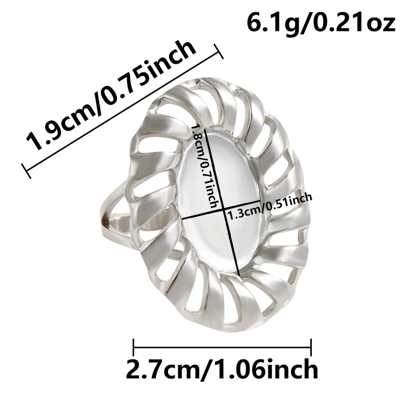 1Pc Stainless Steel Waterproof Women Personality Textured Chunky Open Rings Vintage Hollow Irregular Multi-layer Anillos Jewelry