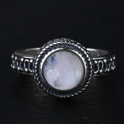 Round Oval Big Natural Moonstones Rings Women's Silver Plated Rings Gifts Vintage Fine Jewelry