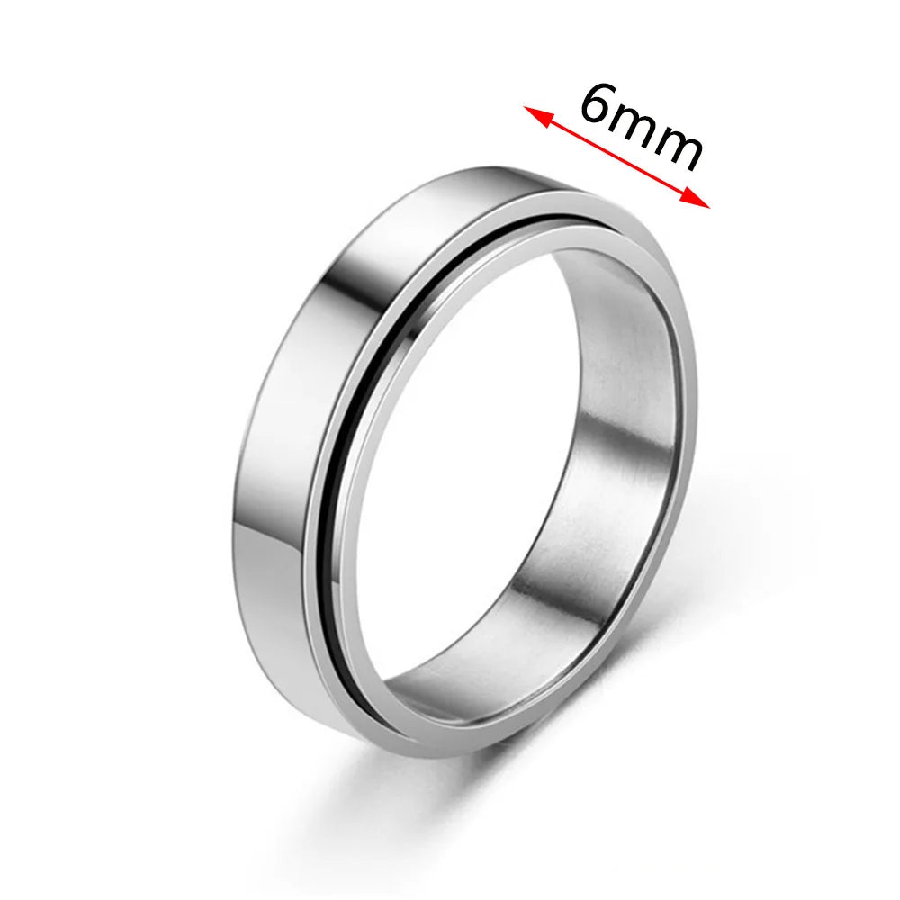 Fidget Spinner Anxiety Rings For Women Men Spinning Rotate Antistress Printing Stainless Steel Ring Accessories Trendy Jewelry
