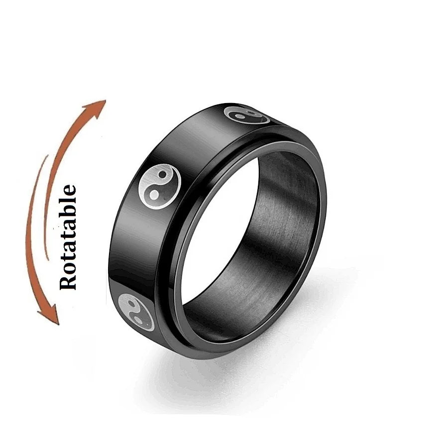 Metal Spinner Fidget Black Rock Band Rings For Men Anti Rotating Anxiety Control Relaxing Joint Ring Accessories Bague Homme