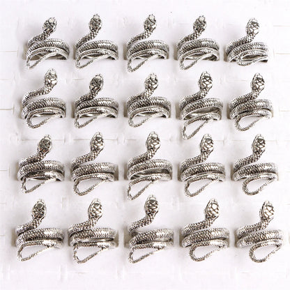 10pcs/lot Men Retro Punk Snake Rings For Women Antique Siver Color Opening Adjustable Jewelry Party Gifts