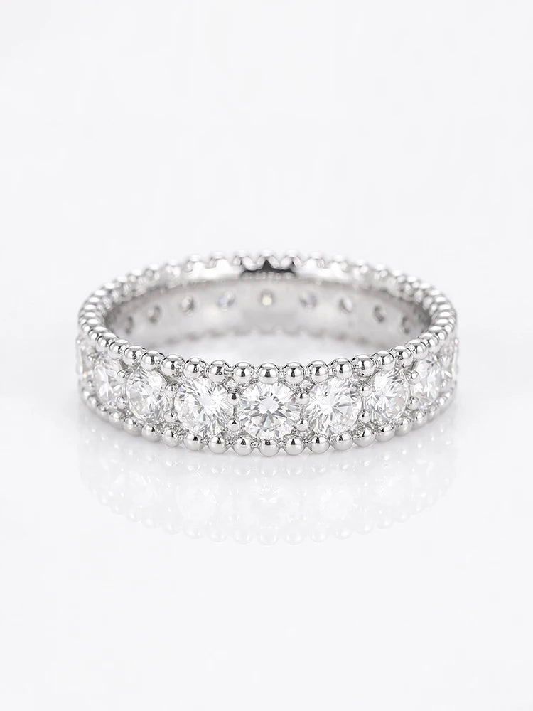 Luxury Full Real Round Moissanite Diamond Geometry Rings for Women Anniversary Wedding 925 Sterling Silver Fine Jewelry