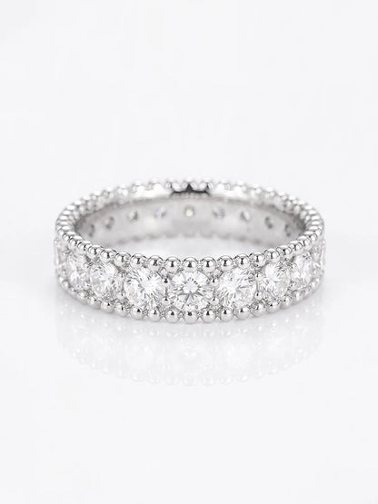 Luxury Full Real Round Moissanite Diamond Geometry Rings for Women Anniversary Wedding 925 Sterling Silver Fine Jewelry
