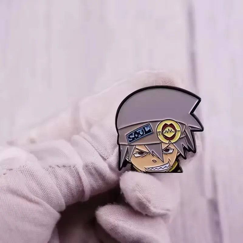 Soul-Eater-Enamel Pins Anime Maka Albarn Death the Kid Soul Evans Brooches Sun Moon Chain Badges for Backpack Lapel Jewelry