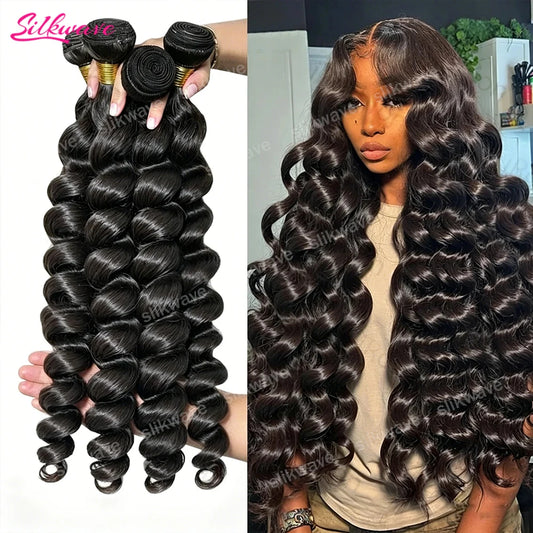 Loose Deep Wave Hair Bundles – Remy Human Hair Weave, 3/4 Bundle Deals, Natural Black