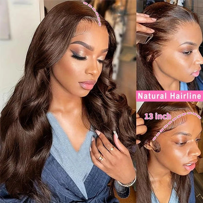 Chocolate Brown #4 Body Wave HD Lace Front Wig – 13x4 & 13x6 Transparent, 220% Density