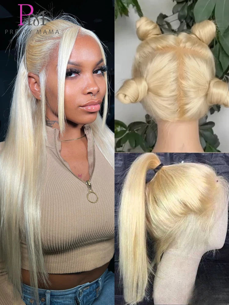 613 Blonde Bone Straight 360 HD Full Lace Frontal Wig – 13x4 & 13x6, 16–44 Inch