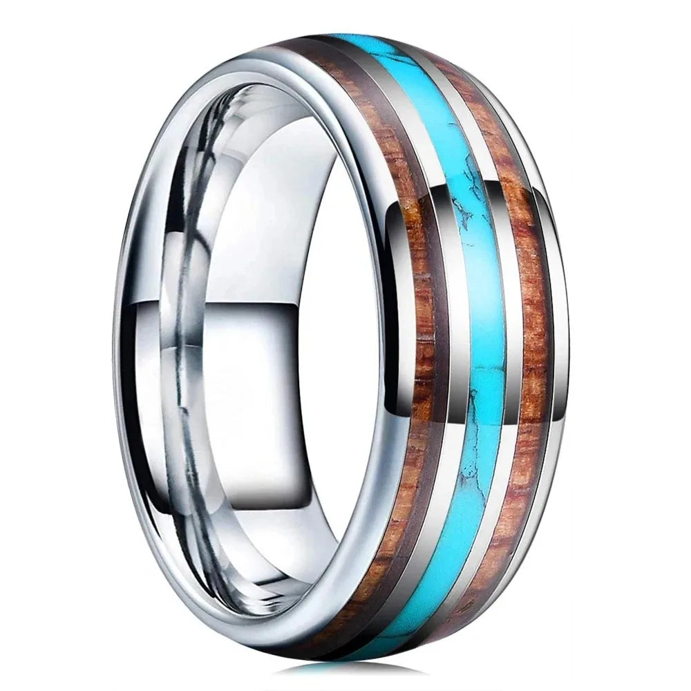 Fashion 8mm Men Stainless Steel Rings Inlay Meteorite Abalone Shell Rings For Men Women Wedding Engagement Band Jewelry Gift