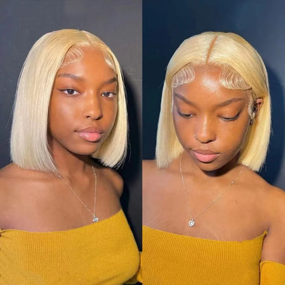 613 Honey Blonde Short Bob Wig – 8–14 Inch Pre-Plucked 13x6 HD Lace Front, Bone Straight