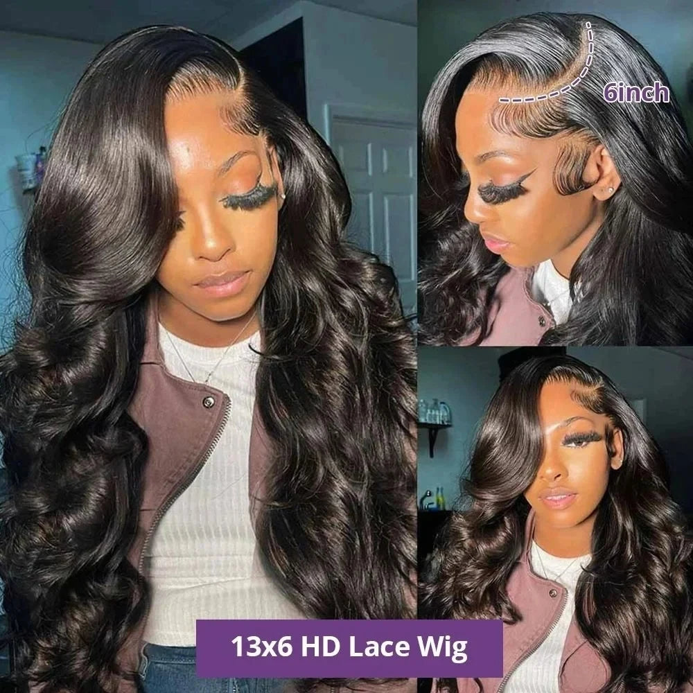 Body Wave 13x6 & 13x4 HD Transparent Lace Frontal Wig – 360 Full Lace, 250% Density 46 Inch