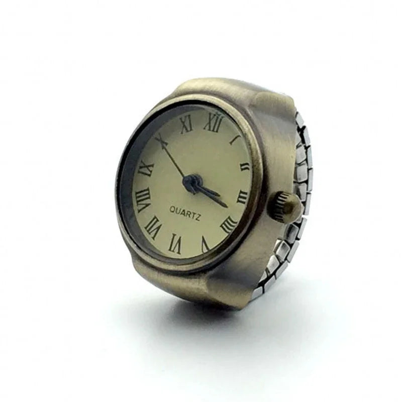 Punk Mini Quartz Watch Clock Finger Rings for Men Women Stainless Steel Elastic Strap Punk Couple Roman Ring Jewelry Gifts