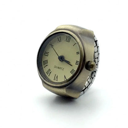 Punk Mini Quartz Watch Clock Finger Rings for Men Women Stainless Steel Elastic Strap Punk Couple Roman Ring Jewelry Gifts