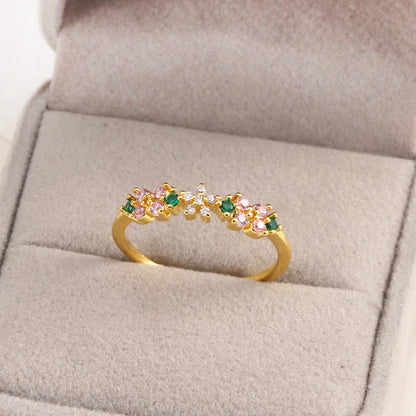 100 styles 14K Gold Plated Color Zircon Flower Crown Bow Open Ring Women Adjustable Stackable Finger Rings Wedding Jewelry Gift