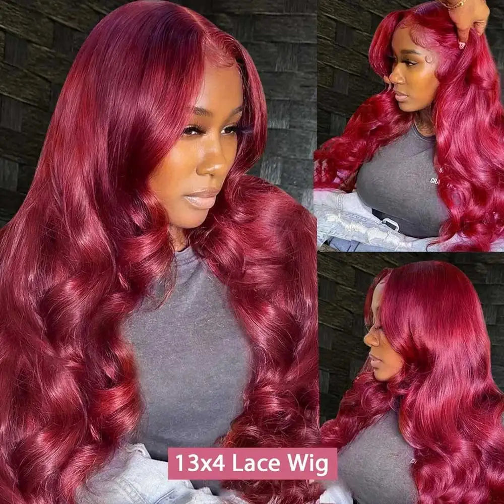 99J Burgundy Wet & Wavy Body Wave HD Lace Front Wig – 13x4 Colored Human Hair