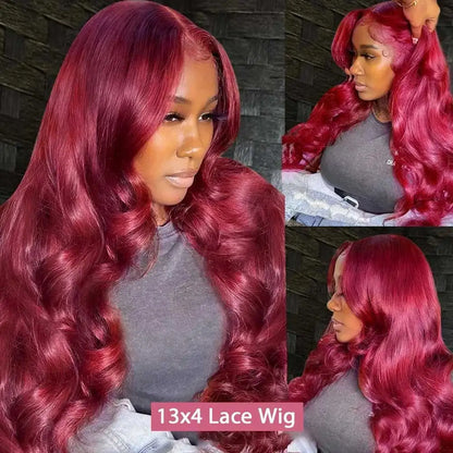 99J Burgundy Wet & Wavy Body Wave HD Lace Front Wig – 13x4 Colored Human Hair