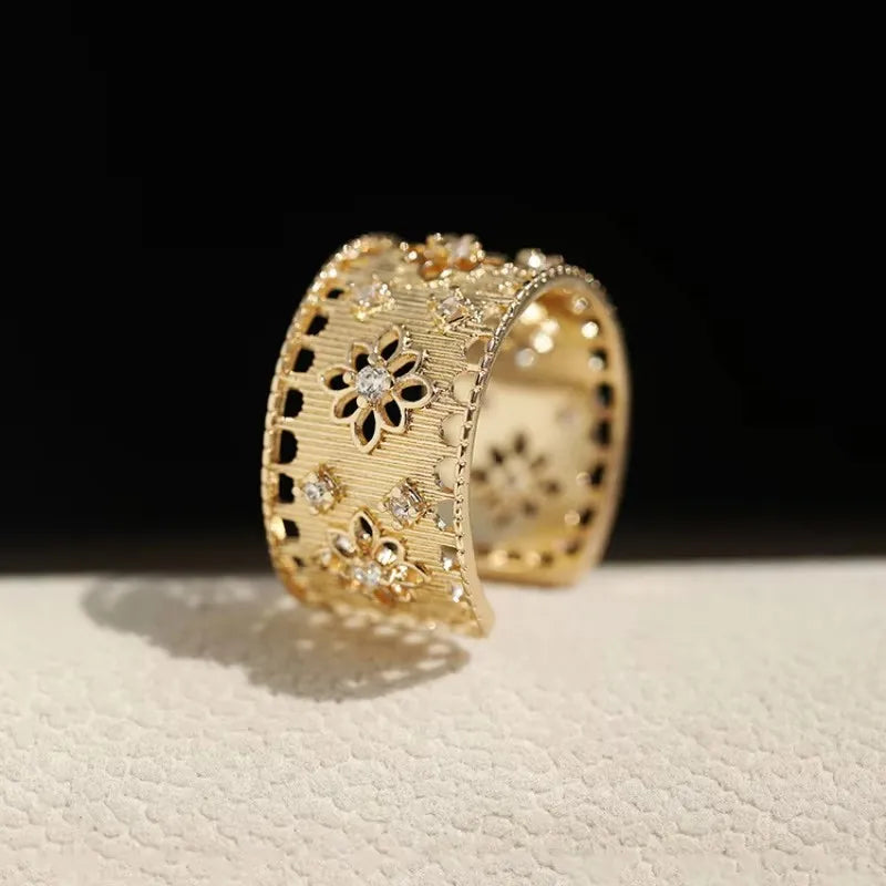 VENTFILLE 925 Sterling Silver Flower Lace Ring Korean Fashion Opening Inlaid CZ Adjustable Rings Valentine's Day Gift
