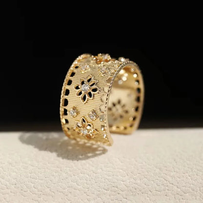 VENTFILLE 925 Sterling Silver Flower Lace Ring Korean Fashion Opening Inlaid CZ Adjustable Rings Valentine's Day Gift