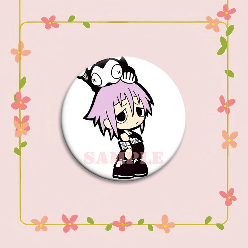 Anime Soul Eater Pins Round Creative Cartoon Badges Handmade Tinplate Brooches for Backpack Accessorys Exquisite Gifts