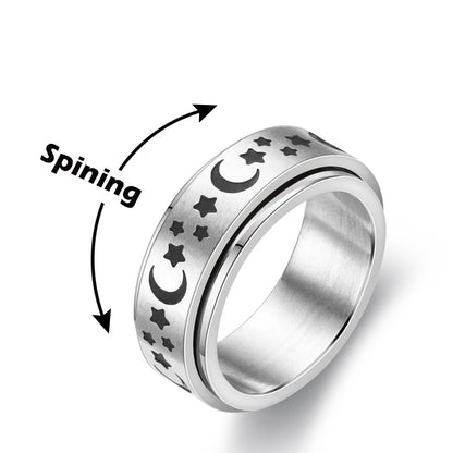 Fidget Spinner Anxiety Rings For Women Men Spinning Rotate Antistress Printing Stainless Steel Ring Accessories Trendy Jewelry
