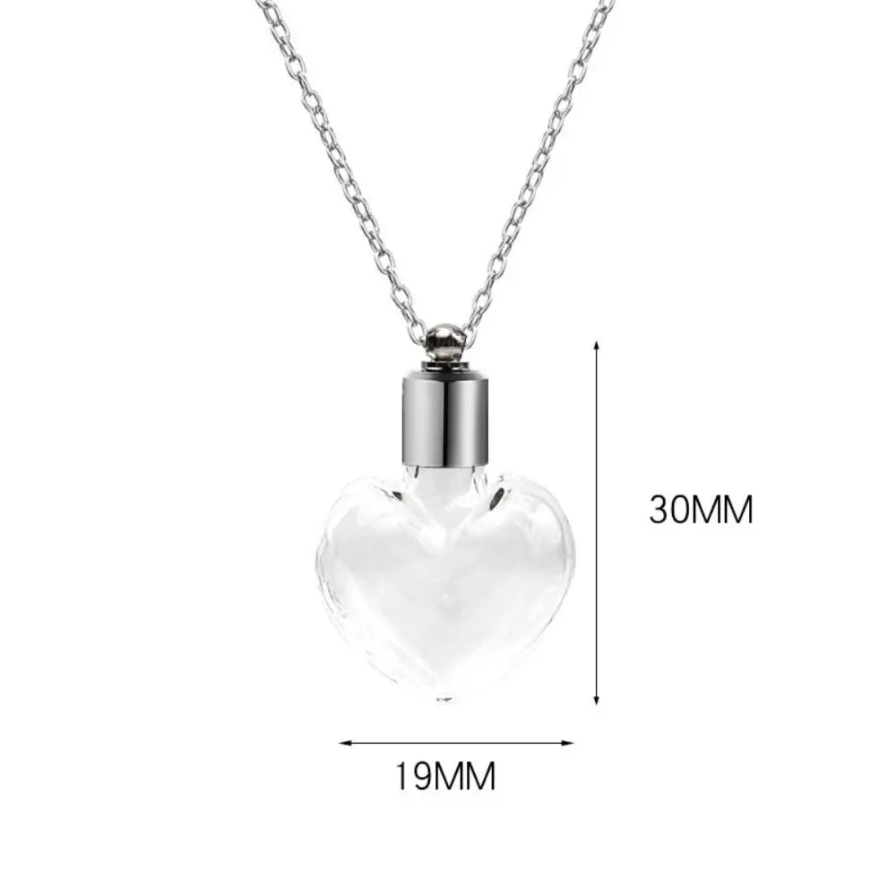 Portable Ashes Holder Glass Bottle Necklace with Chain Fillable Wishing Bottle Keepsake DIY Perfume Vial Pendant