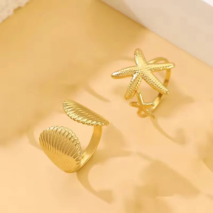 MHS.SUN Ocean Style Stainless Steel Starfish Shell Rings For Women Men Vintage Gold Plated Open Ring Summer Beach Jewelry