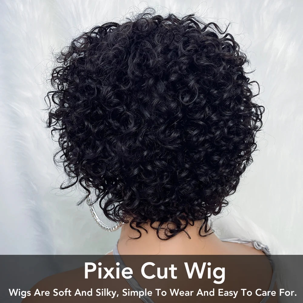 Pixie Cut Curly Bob Wig with Bangs – Glueless Human Hair for Black Women, Afro Rose Curl