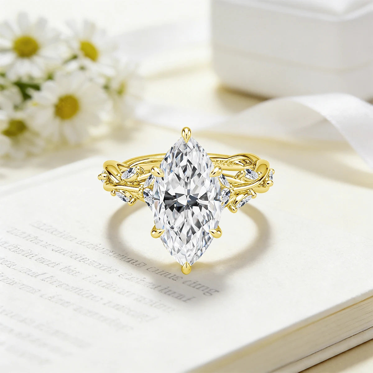 Real 14K Gold Filled Moissanite Wedding Ring 3CT Marquise Cut GRA Diamond Nature-Inspired Au585 Engagement Ring for Women