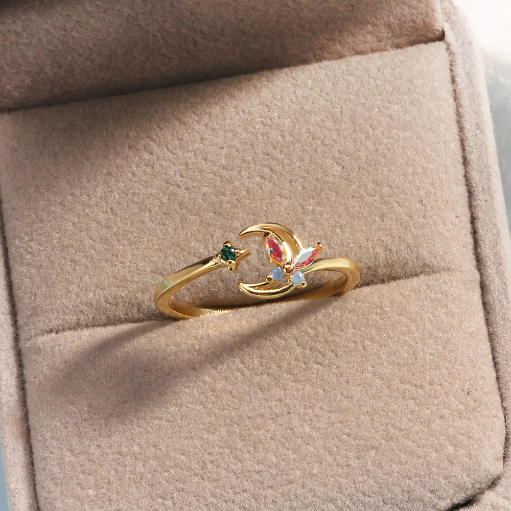 100 styles 14K Gold Plated Color Zircon Flower Crown Bow Open Ring Women Adjustable Stackable Finger Rings Wedding Jewelry Gift