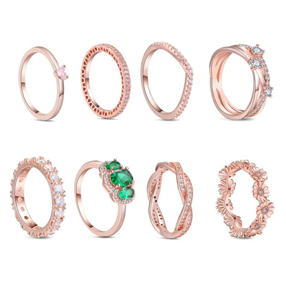 925 Sterling Silver Original Rose Gold Plated Fashion Women Ring Flower Green Zircon Design Jewelry Exquisite Wedding Gift Rings