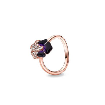 Rose Gold Clor Flower Heart Pink Ring New Hot Selling  Rings Suitable For  Matching DIY Birthday Gift 925 Silver