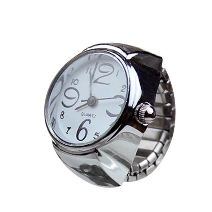 Punk Mini Quartz Watch Clock Finger Rings for Men Women Stainless Steel Elastic Strap Punk Couple Roman Ring Jewelry Gifts