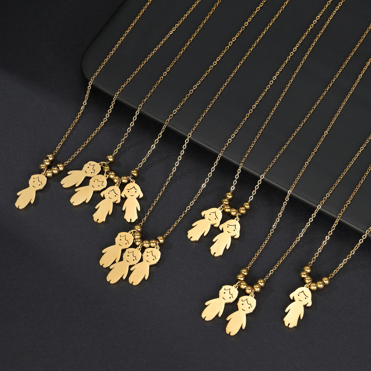 Akizoom 45cm Baby Boy Girl Kids Pendant Necklace Golden Color Stainless Steel Jewelry Chain Women Family Memorial Birthday Gifts