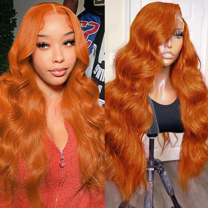 Ginger Orange Body Wave Lace Front Wig – #350 Pre-Plucked 13x6 & 13x4, 200%