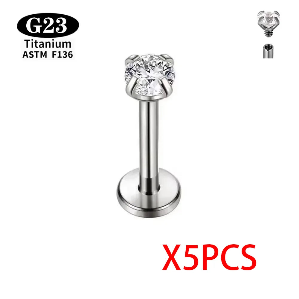 ASTM F136 Grade G23Titanium Wholesale Piercing Set lip Nose Stud Earring Eyebrow 16G Internally Threaded Septum Helix Cartilage