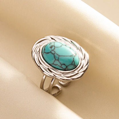 1pc Stainless Steel Boho Turquoise Open Finger Rings Trendy Adjustable Women Ethnic Multi Layers Stackable Anillos Jewelry