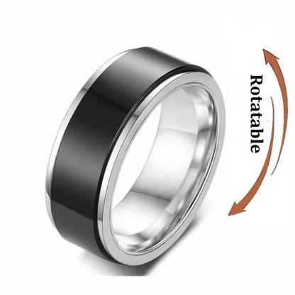 Metal Spinner Fidget Black Rock Band Rings For Men Anti Rotating Anxiety Control Relaxing Joint Ring Accessories Bague Homme