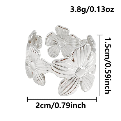 1Pc Stainless Steel Waterproof Women Personality Textured Chunky Open Rings Vintage Hollow Irregular Multi-layer Anillos Jewelry