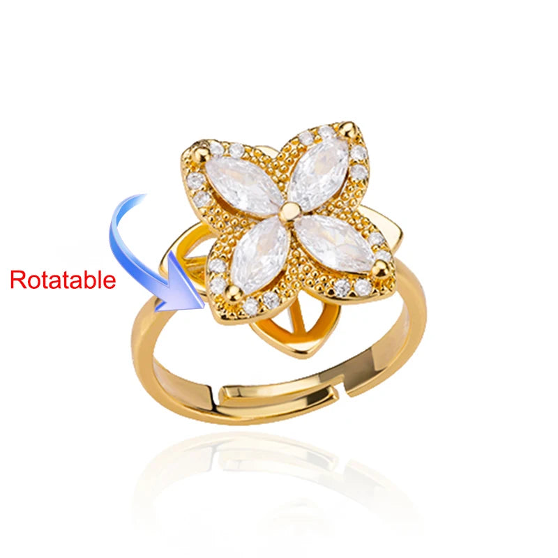 Rotating Four Clover Wedding Rings for Women Stainless Steel Anti-Stress Anxiety Ring Adjustable Aesthetic Jewelry anillos mujer