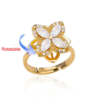Rotating Four Clover Wedding Rings for Women Stainless Steel Anti-Stress Anxiety Ring Adjustable Aesthetic Jewelry anillos mujer