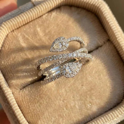 925 Sterling Silve Waterdrop Cross Zircon Paved Dainty Rings For Women Elegant Luxury Fashion Daily Party Engagement Jewelry