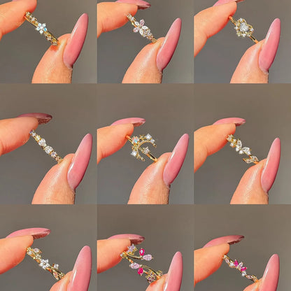 100 styles 14K Gold Plated Color Zircon Flower Crown Bow Open Ring Women Adjustable Stackable Finger Rings Wedding Jewelry Gift